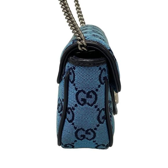 Gucci Shoulder Bag GG Marmont Quilted Leather Super Mini Bag 476433 Blue And - Picture 2 of 16